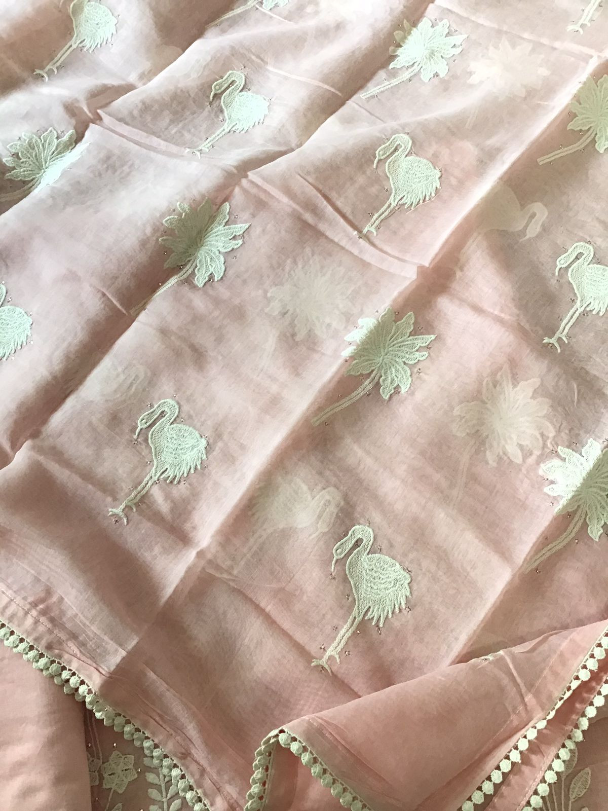 Pure Mul Chanderi Embroidered Suit - Baby Pink