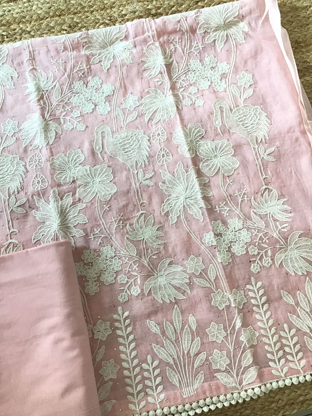 Pure Mul Chanderi Embroidered Suit - Baby Pink