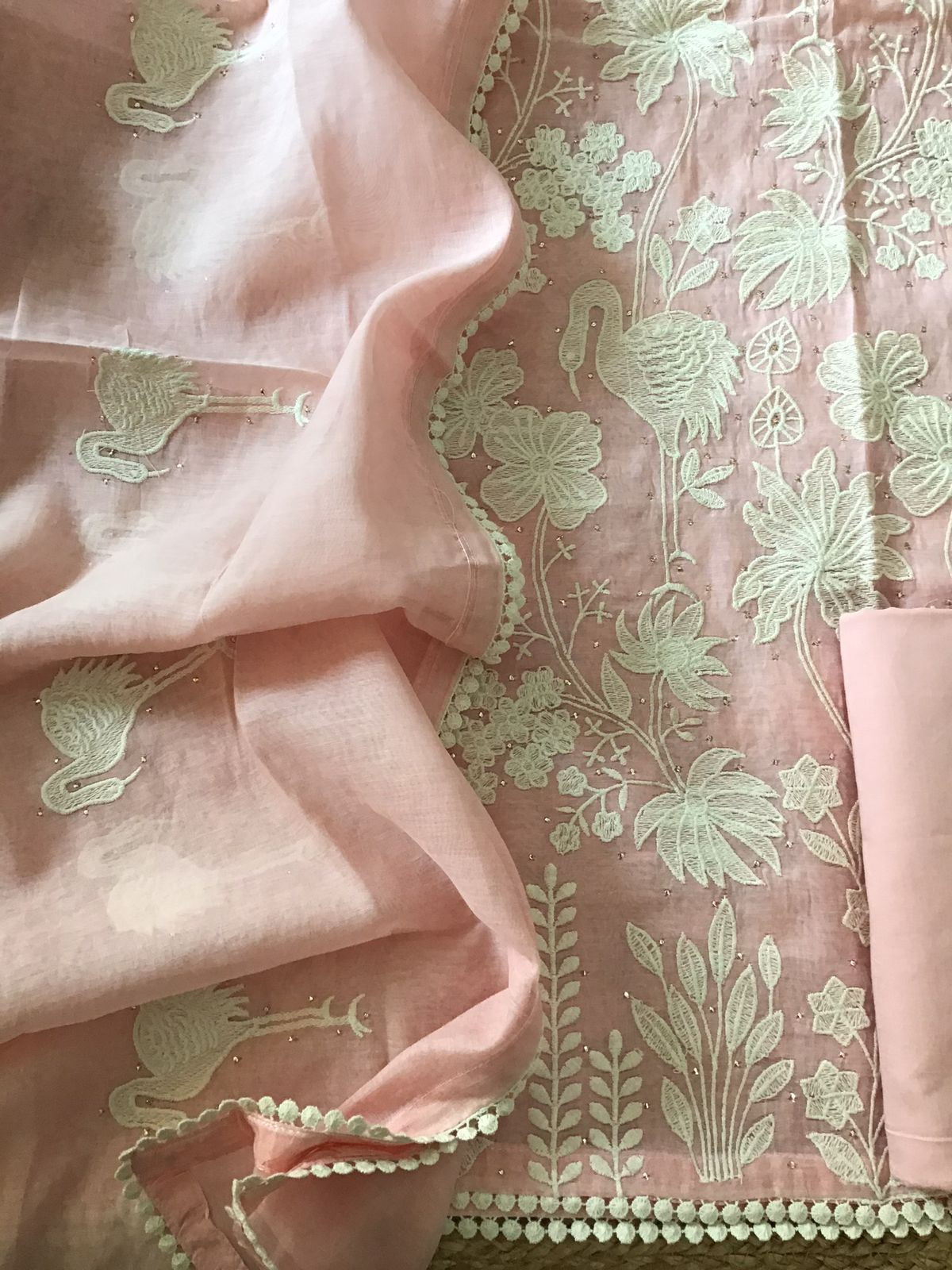 Pure Mul Chanderi Embroidered Suit - Baby Pink