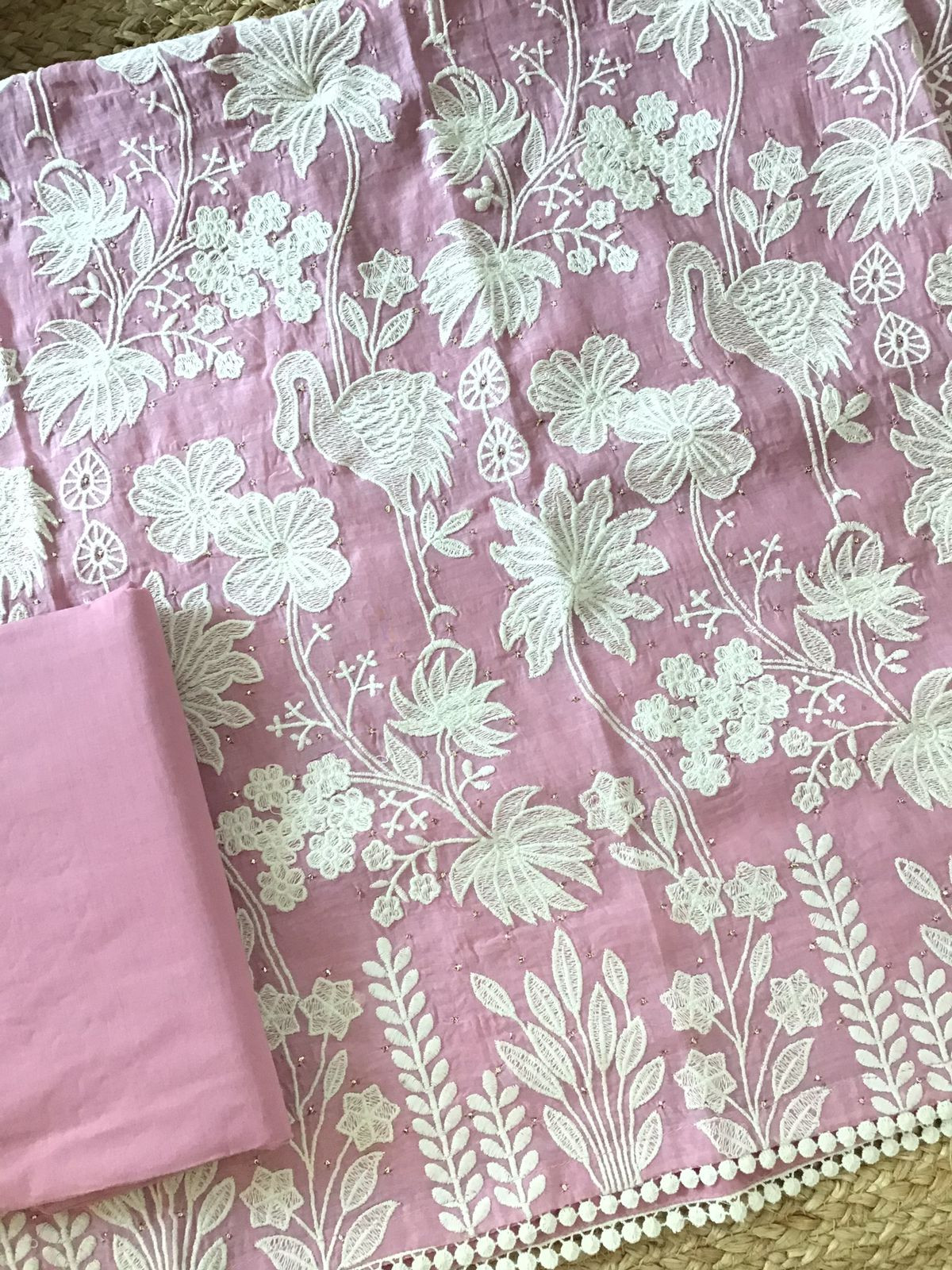 Pure Mul Chanderi Embroidered Suit - Pink