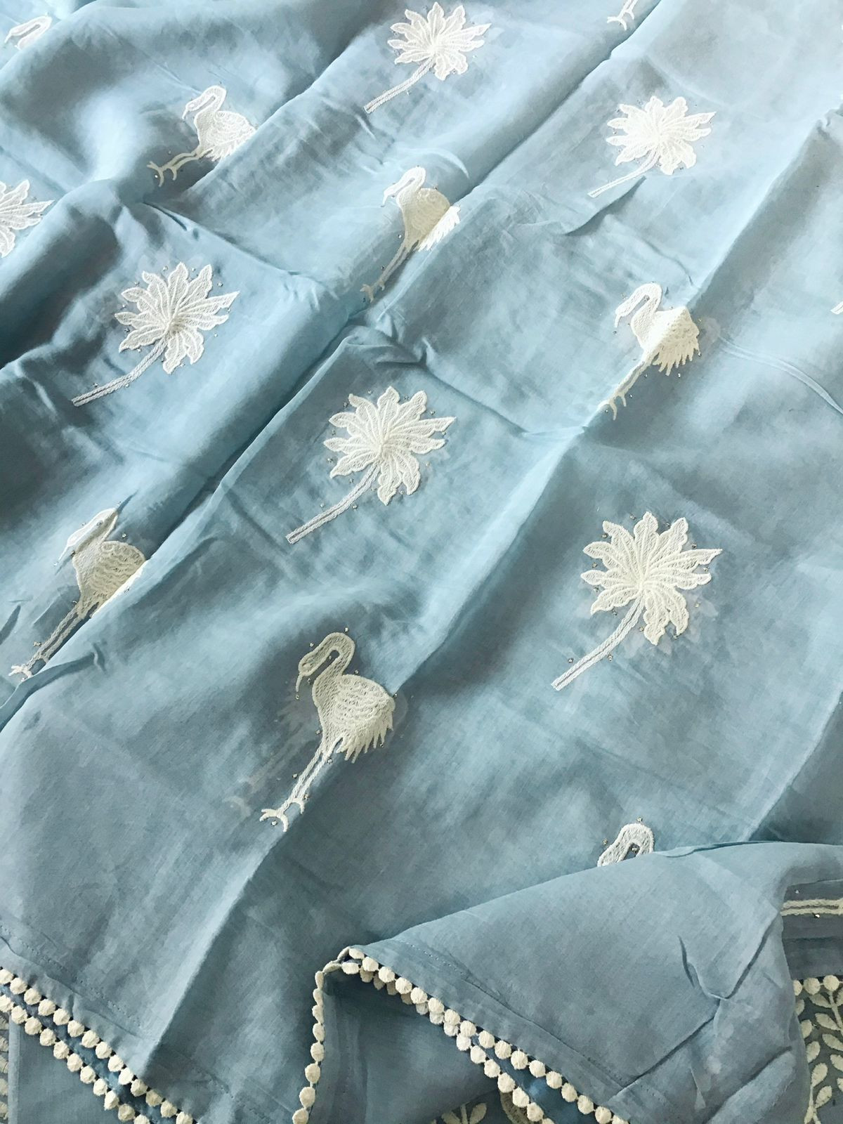 Pure Mul Chanderi Embroidered Suit - Blue