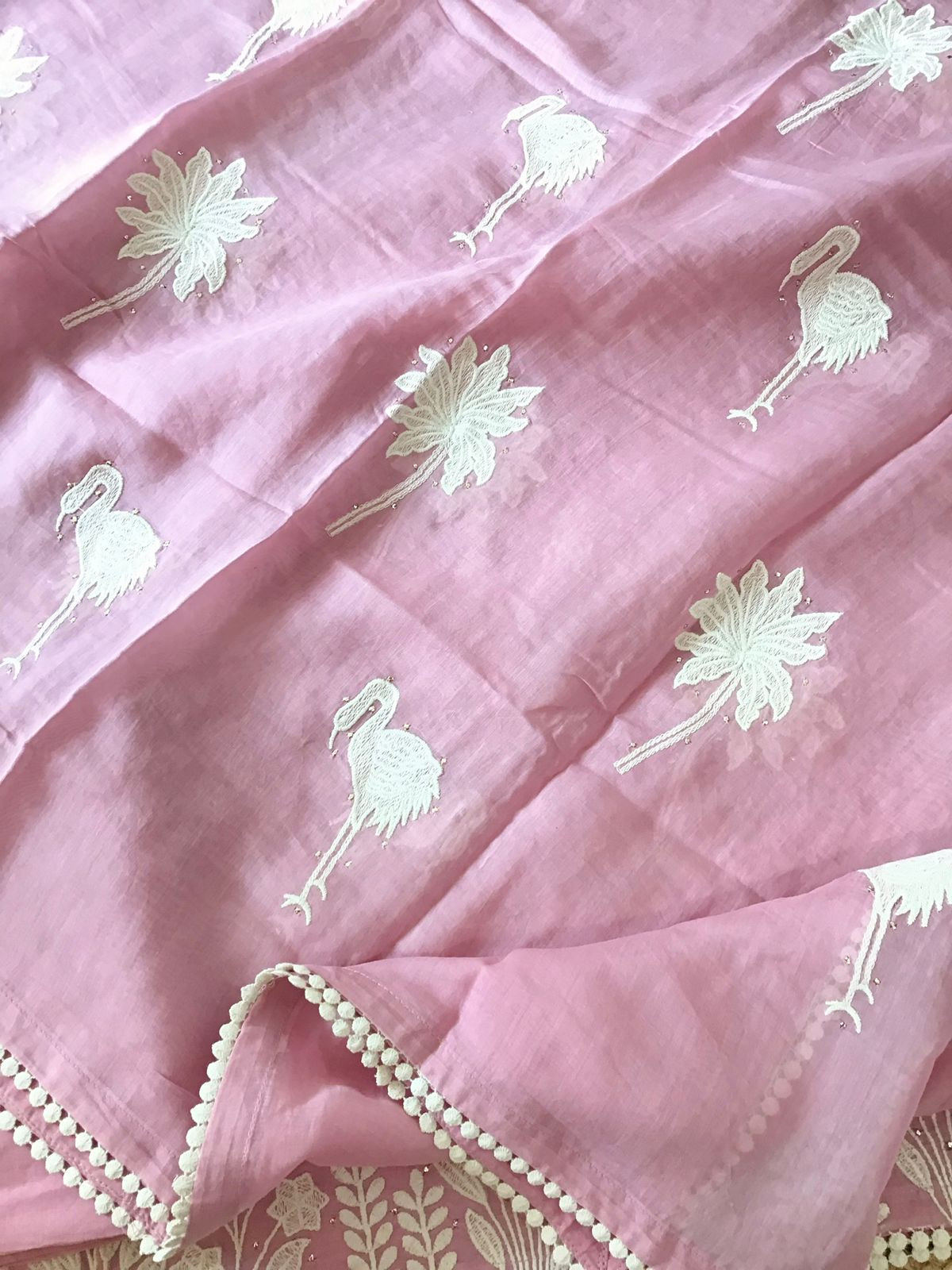 Pure Mul Chanderi Embroidered Suit - Pink