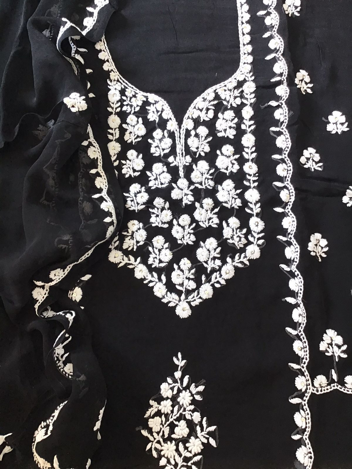 Soft Georgette Embroidered Suit - Black
