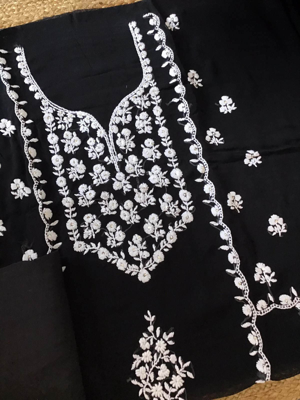 Soft Georgette Embroidered Suit - Black