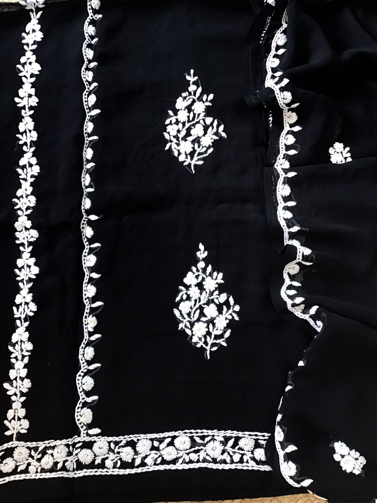 Soft Georgette Embroidered Suit - Black