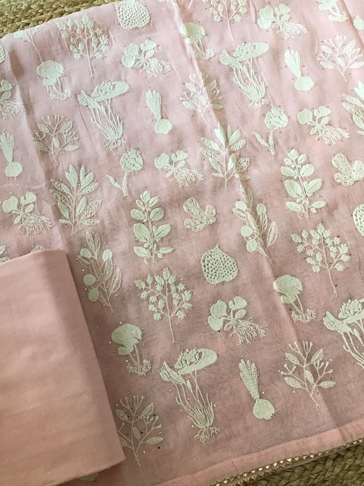 Pure Mul Chanderi Embroidered Suit - Baby Pink