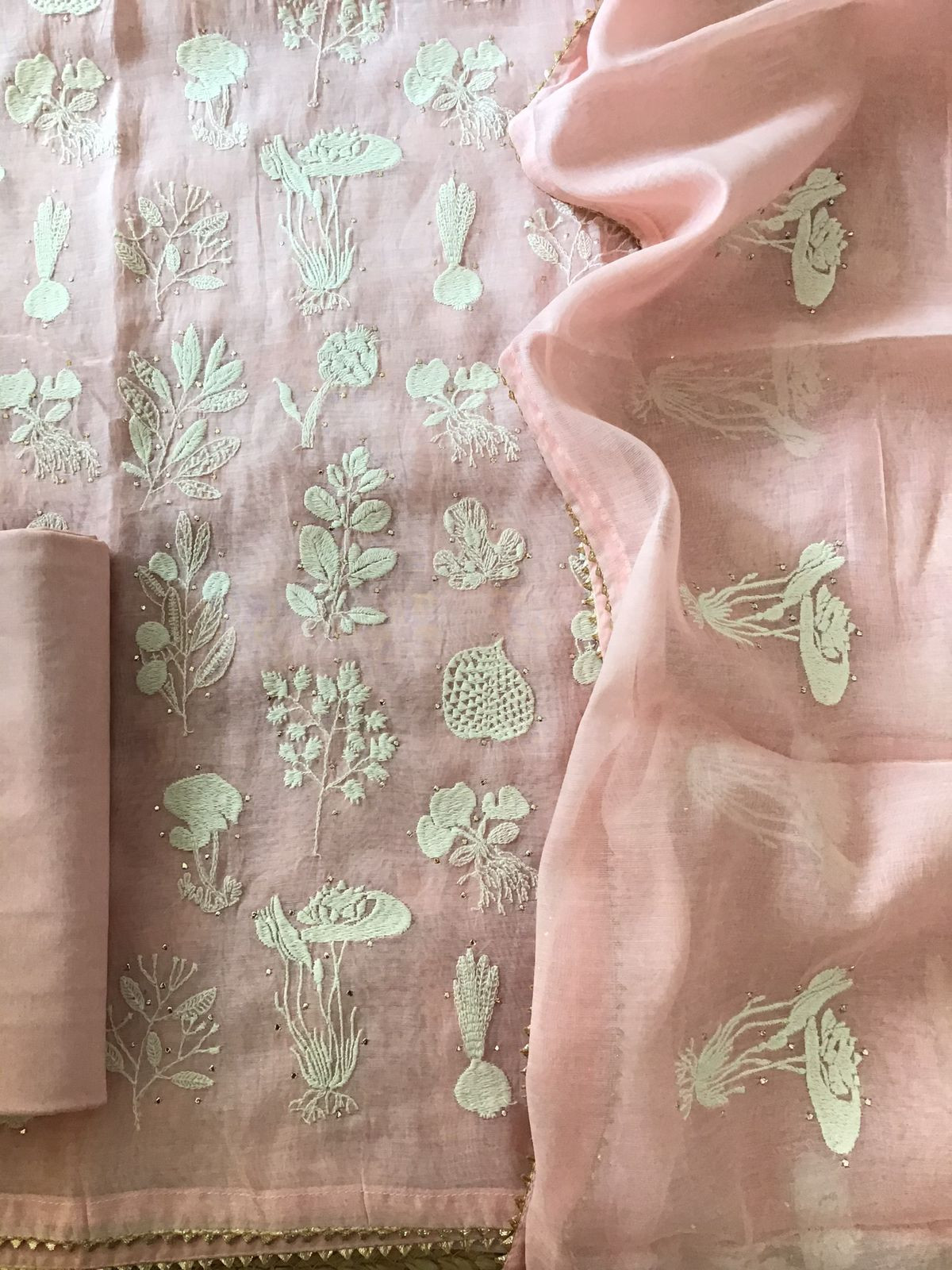 Pure Mul Chanderi Embroidered Suit - Baby Pink