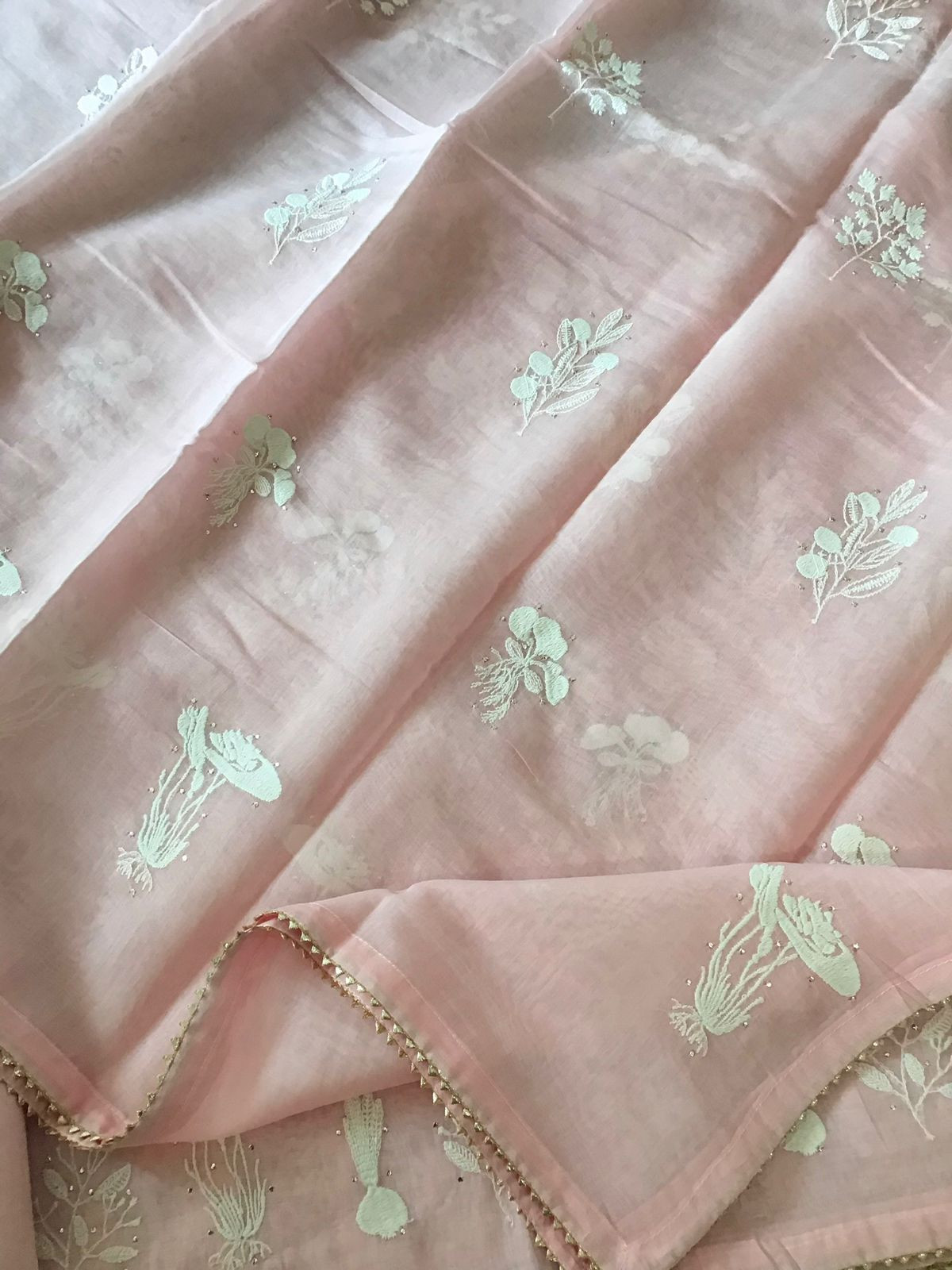 Pure Mul Chanderi Embroidered Suit - Baby Pink