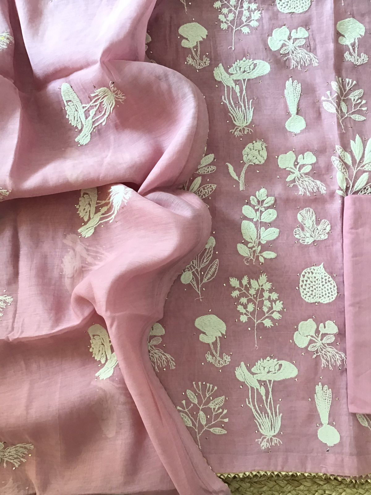 Pure Mul Chanderi Embroidered Suit - Pink