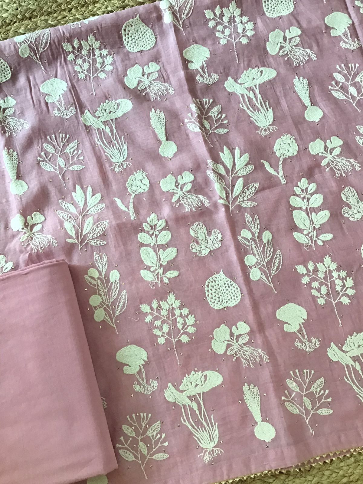 Pure Mul Chanderi Embroidered Suit - Pink