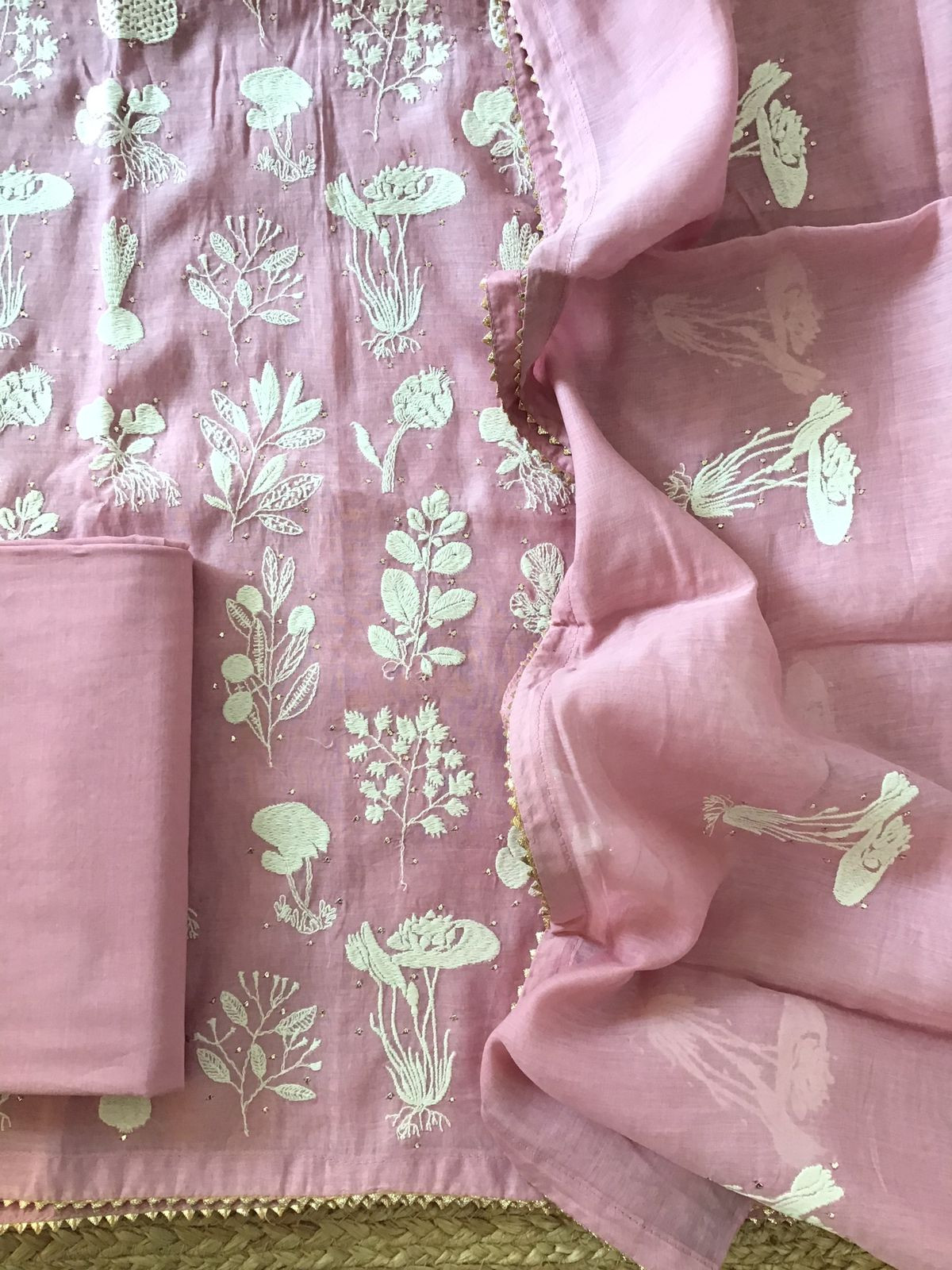 Pure Mul Chanderi Embroidered Suit - Pink