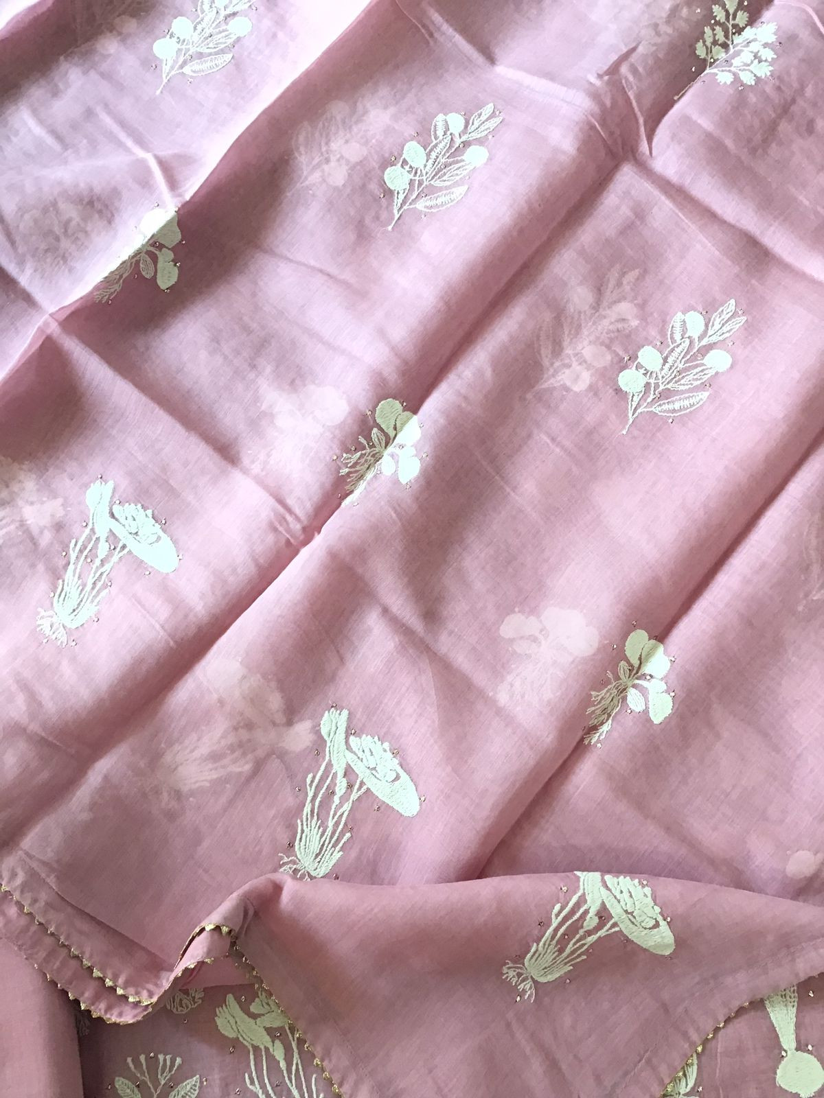 Pure Mul Chanderi Embroidered Suit - Pink