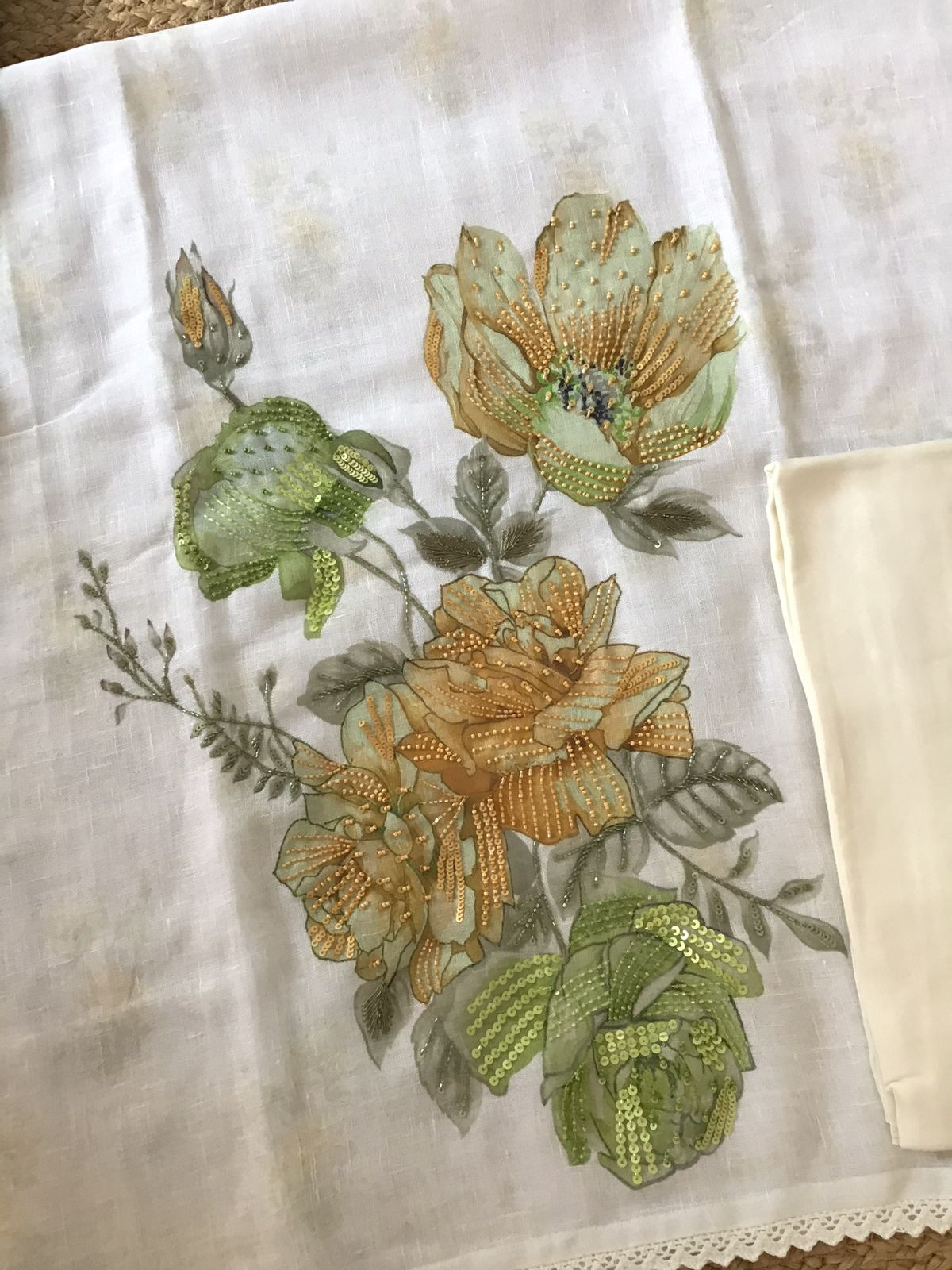 Soft Linen Jute Cotton Printed Embroidered Suit - White