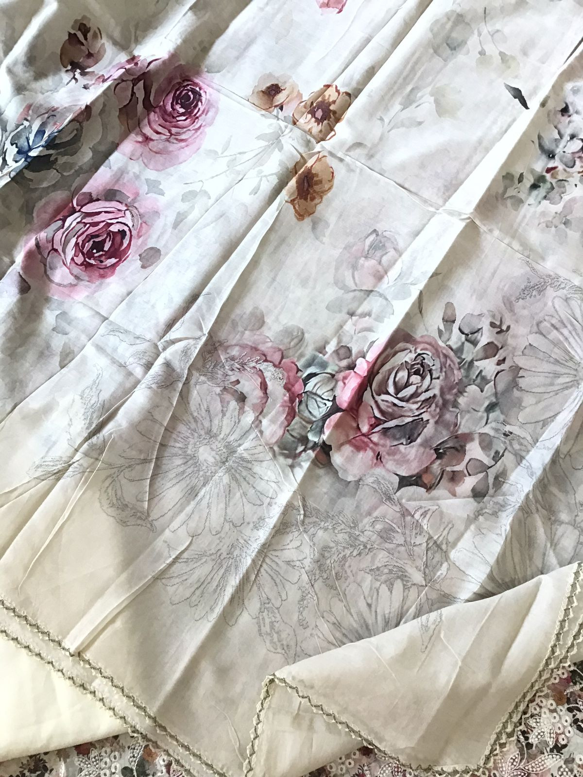 Pure Cotton Printed Embroidered Suit - Off White