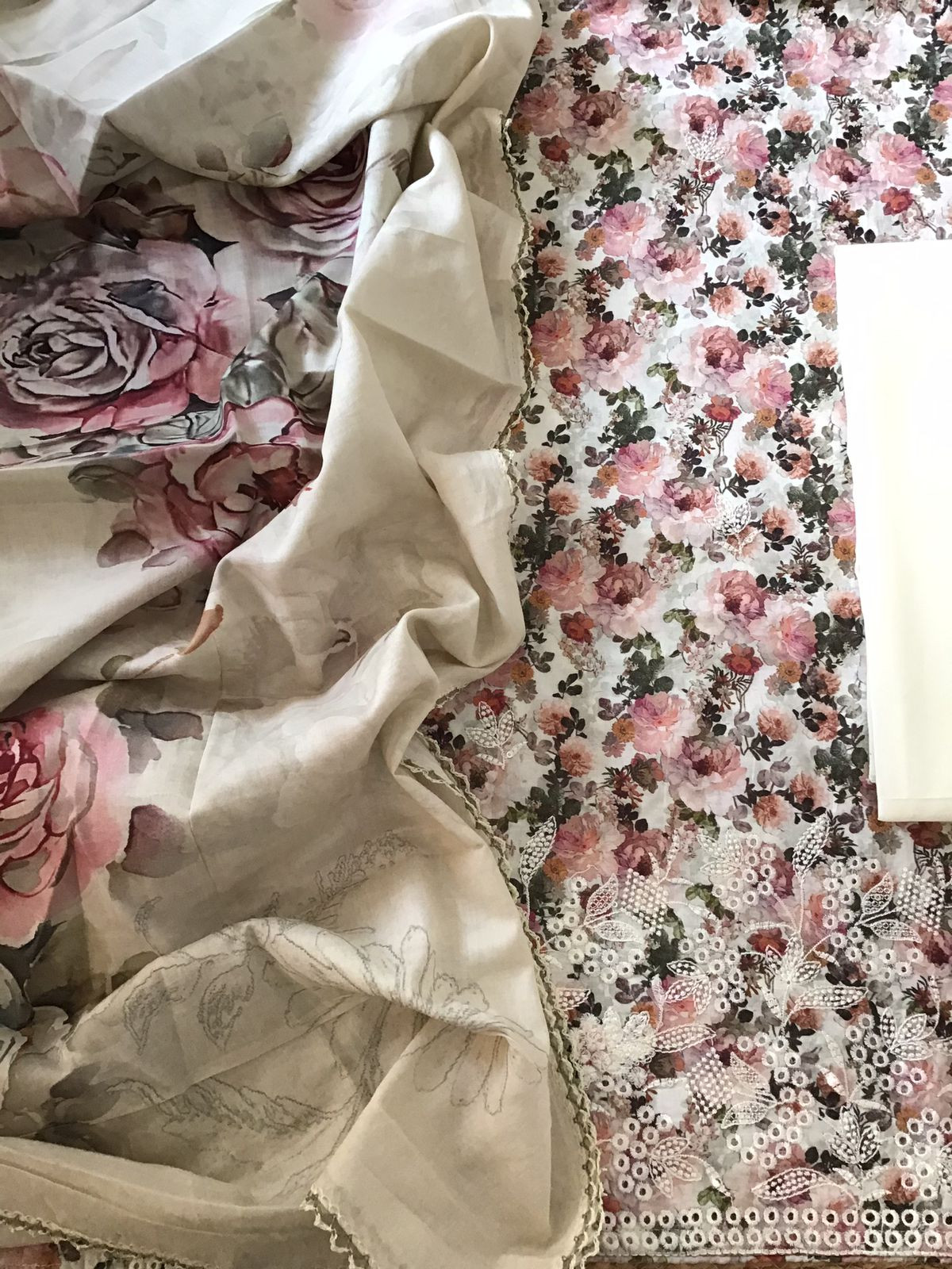 Pure Cotton Printed Embroidered Suit - Off White