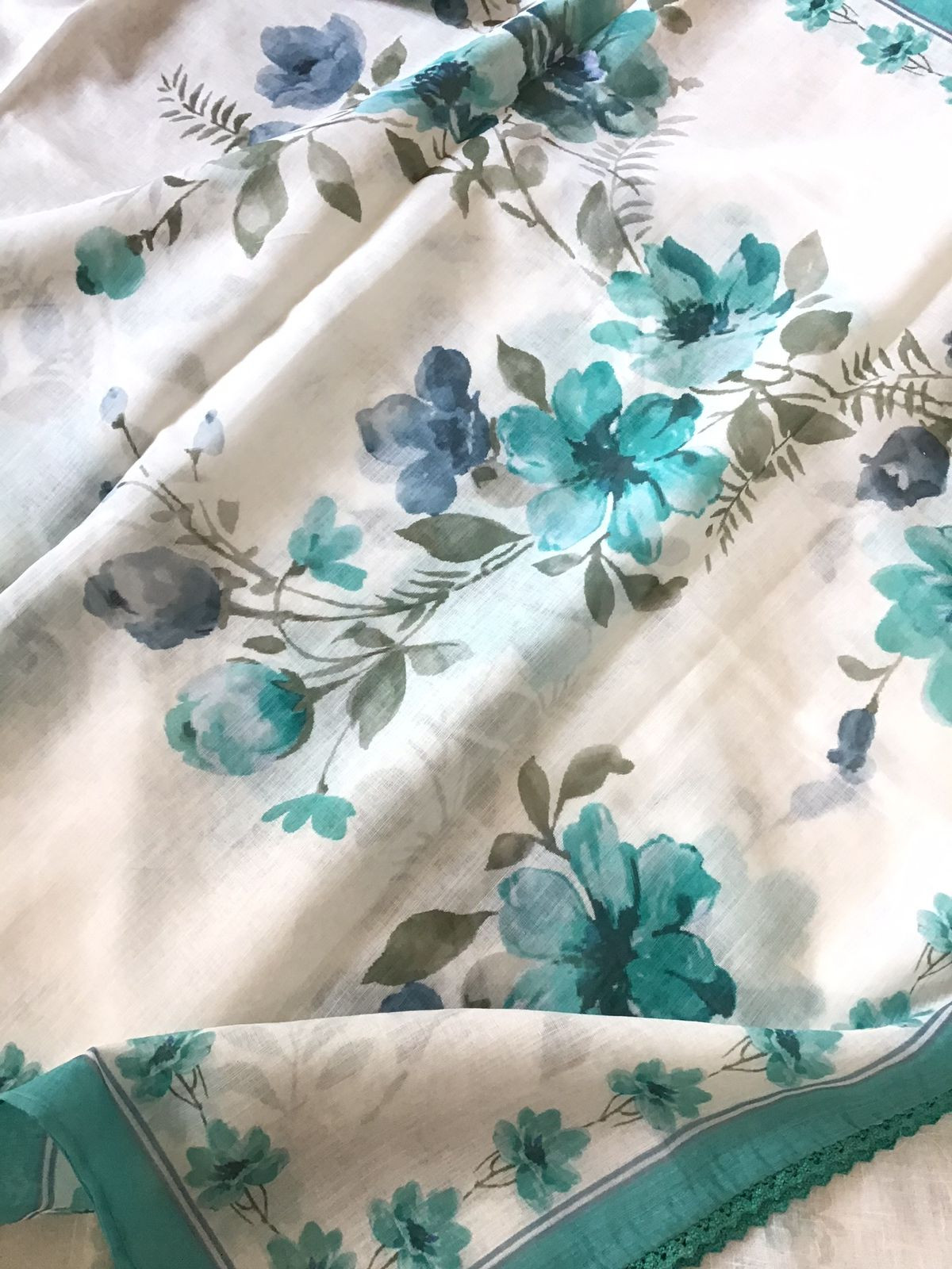 Soft Linen Jute Cotton Printed Embroidered Suit - White