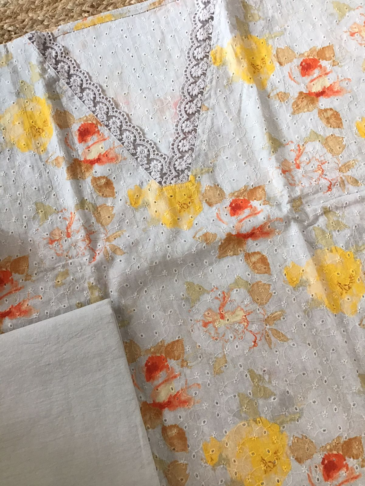 Pure Cotton Printed Embroidered Suit - Grey