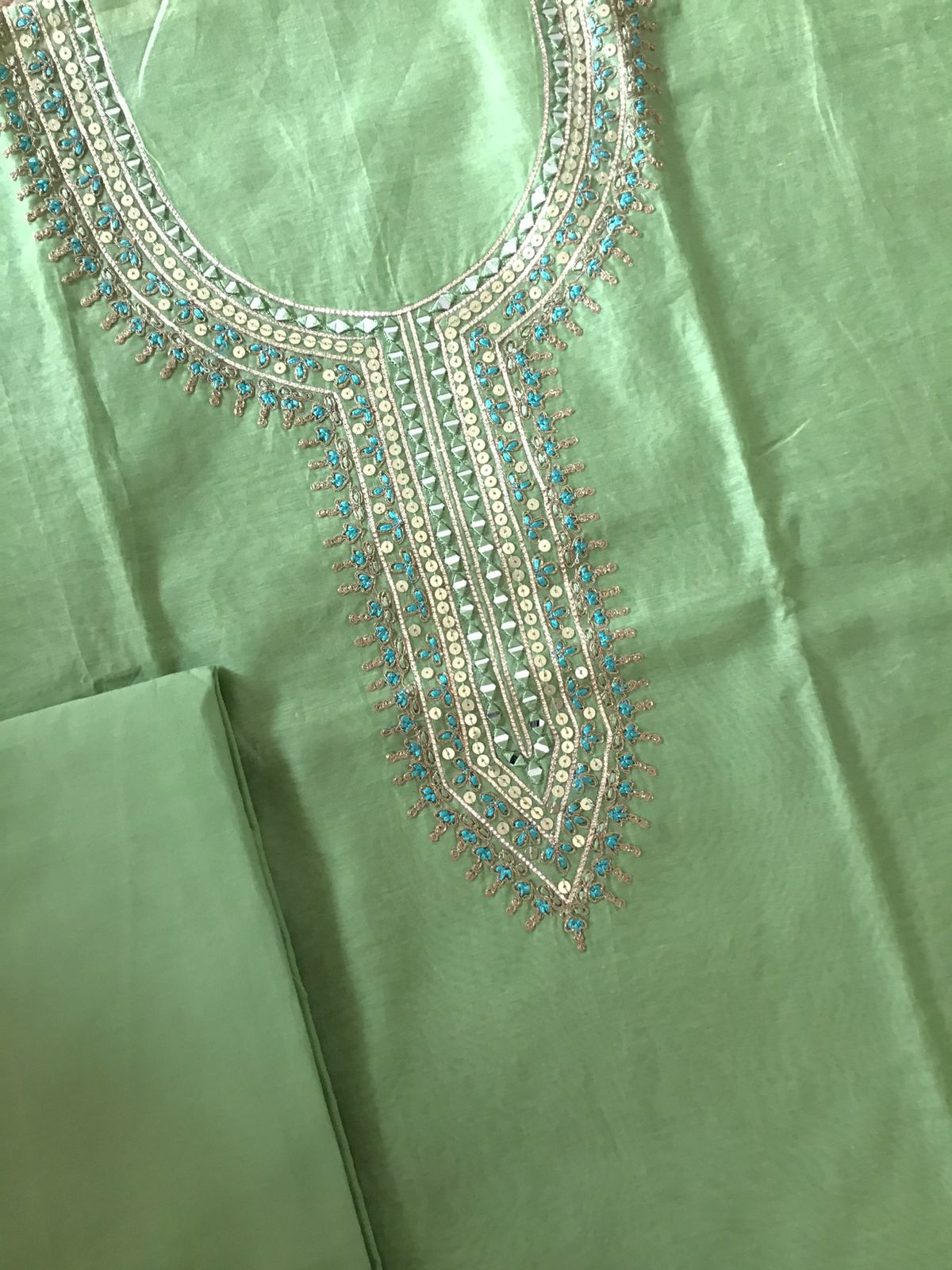 Soft Chanderi Embroidered Suit - Green