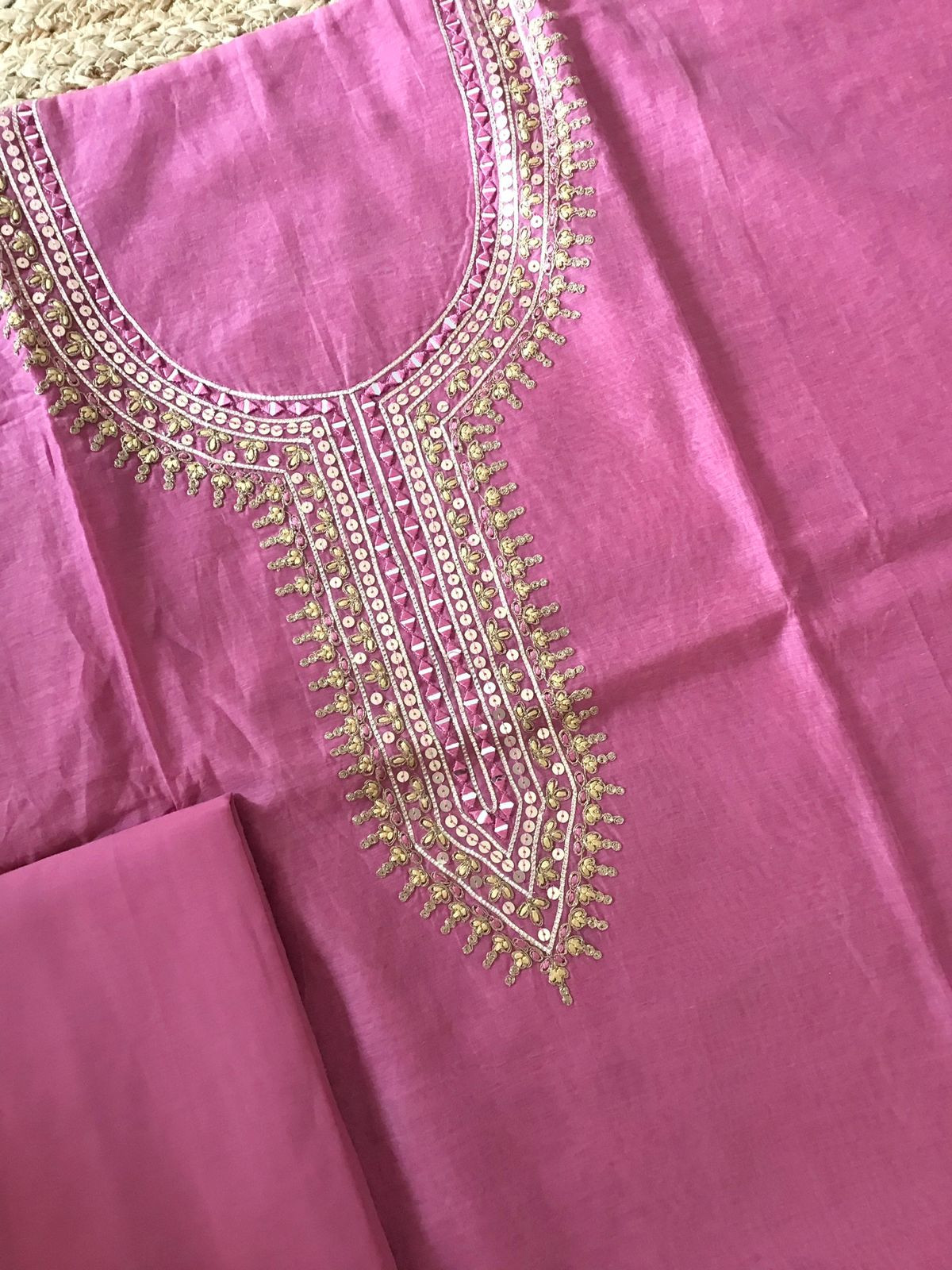 Soft Chanderi Embroidered Suit - Pink