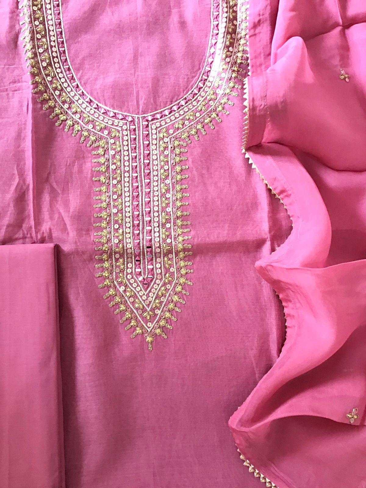 Soft Chanderi Embroidered Suit - Pink