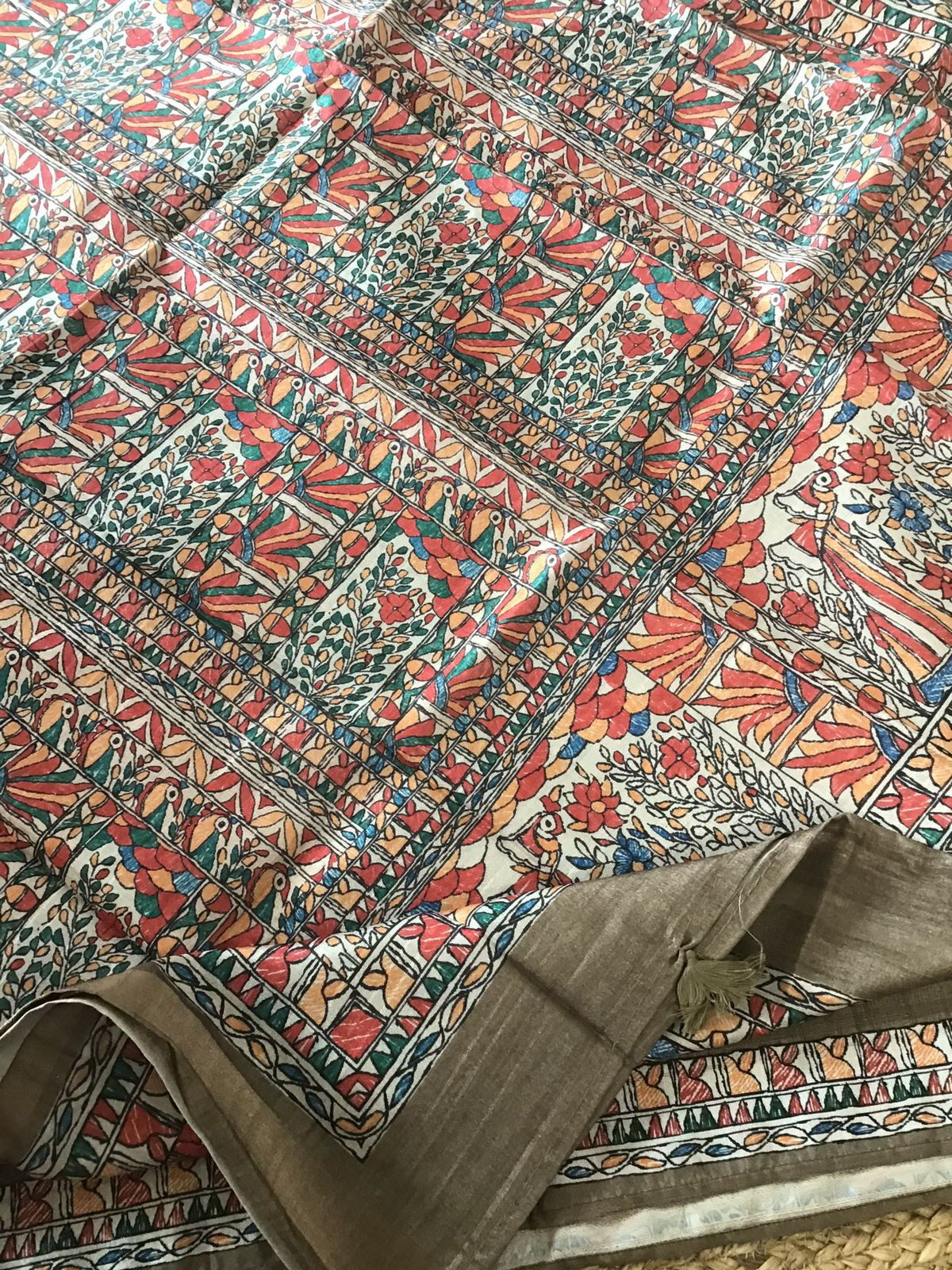 Soft Semi Tussar Printed Embroidered Suit - Brown