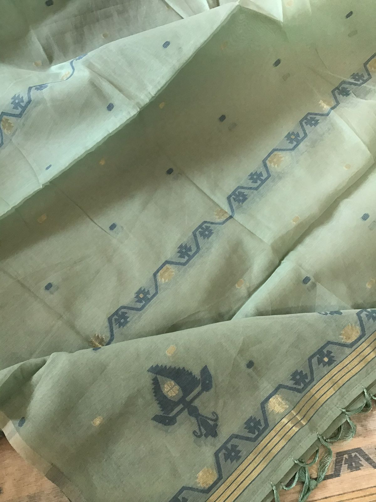 Soft Slub Chanderi Jamdani Weaved Embroidered Suit - Beige