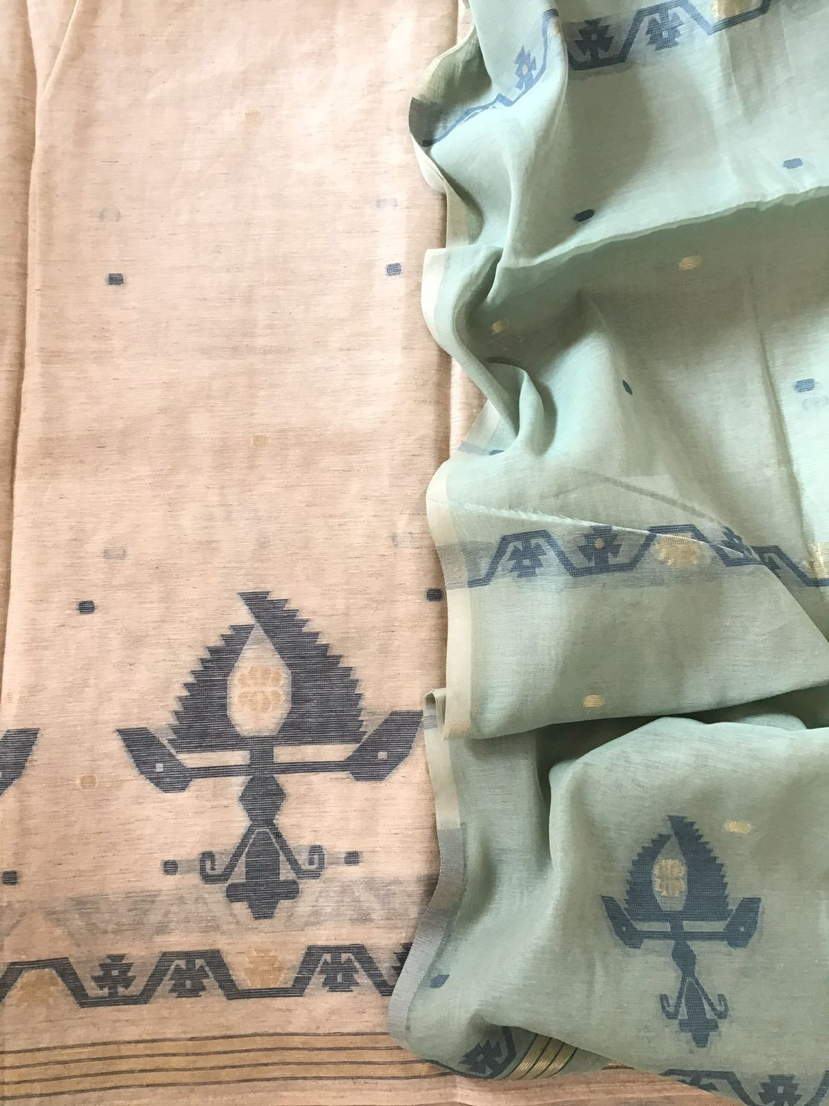 Soft Slub Chanderi Jamdani Weaved Embroidered Suit - Beige