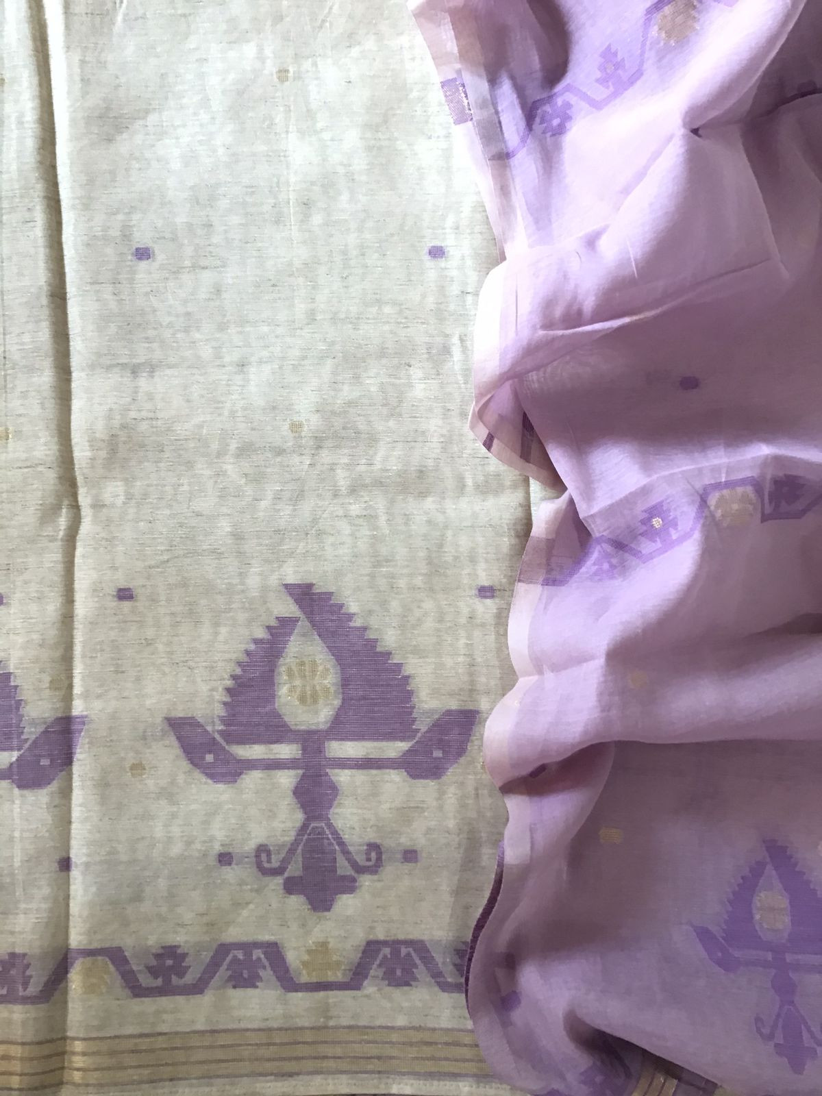 Soft Slub Chanderi Jamdani Weaved Embroidered Suit - Beige