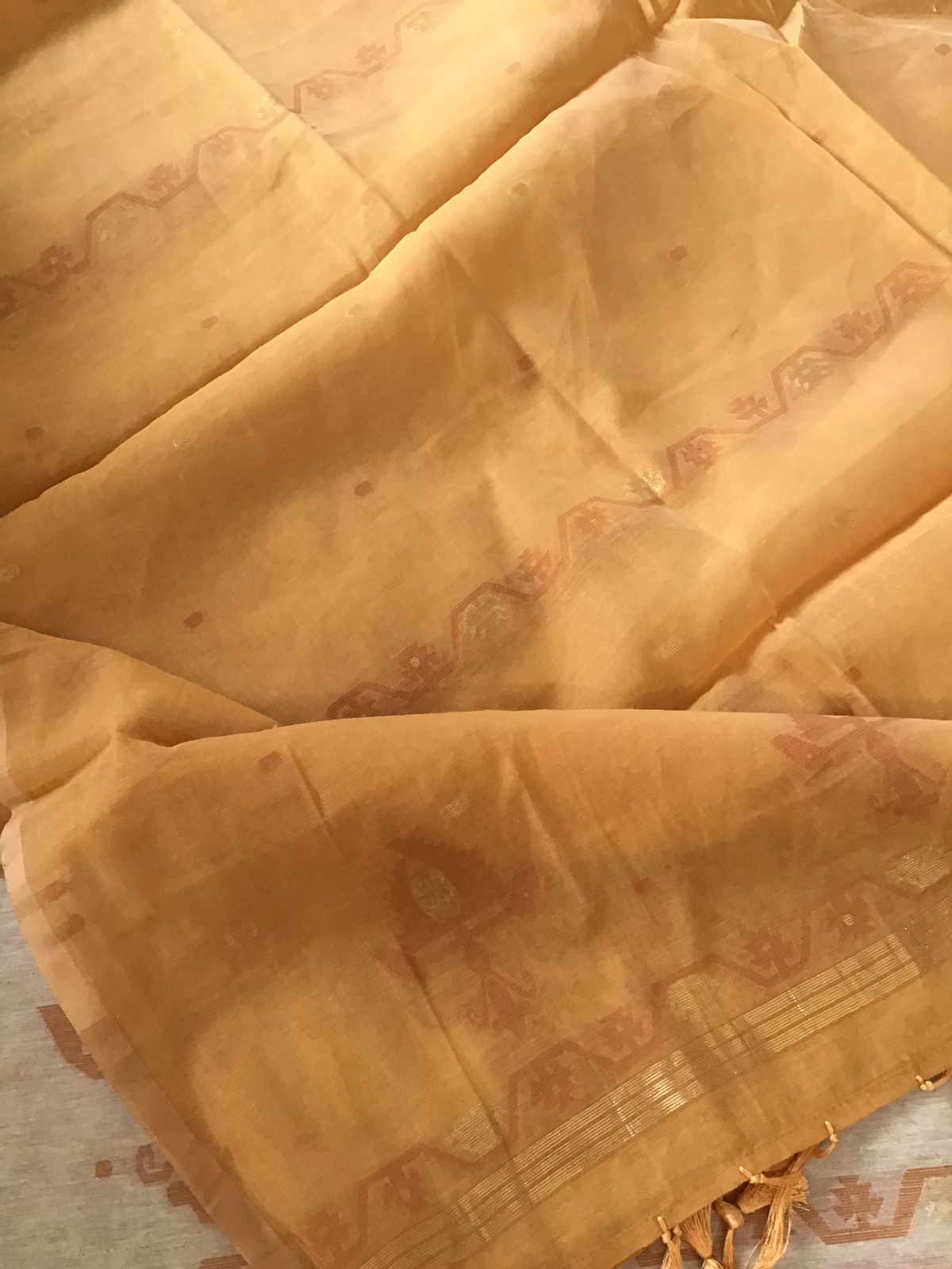 Soft Slub Chanderi Jamdani Weaved Embroidered Suit - Beige