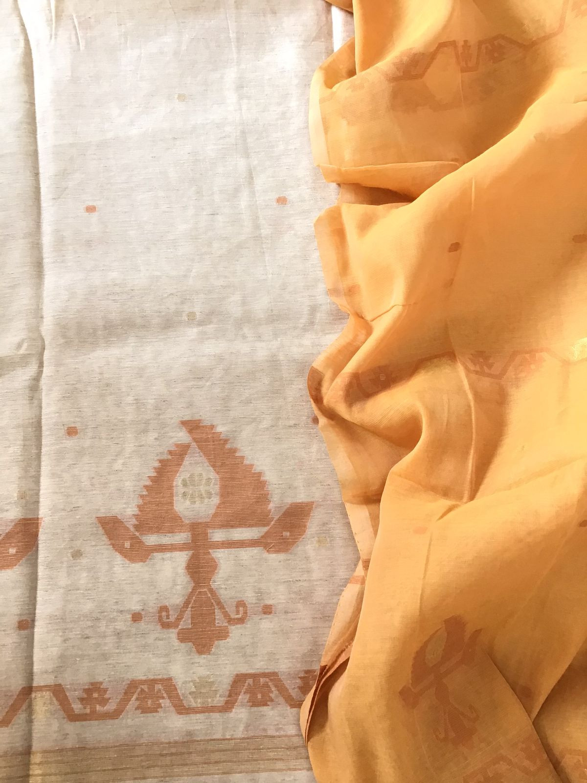 Soft Slub Chanderi Jamdani Weaved Embroidered Suit - Beige