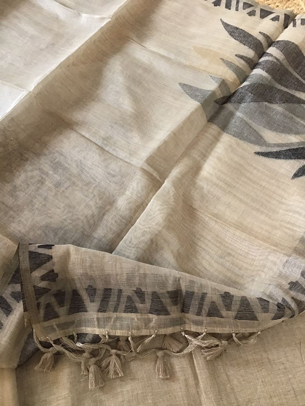 Soft Slub Chanderi Jamdani Weaved Embroidered Suit - Beige