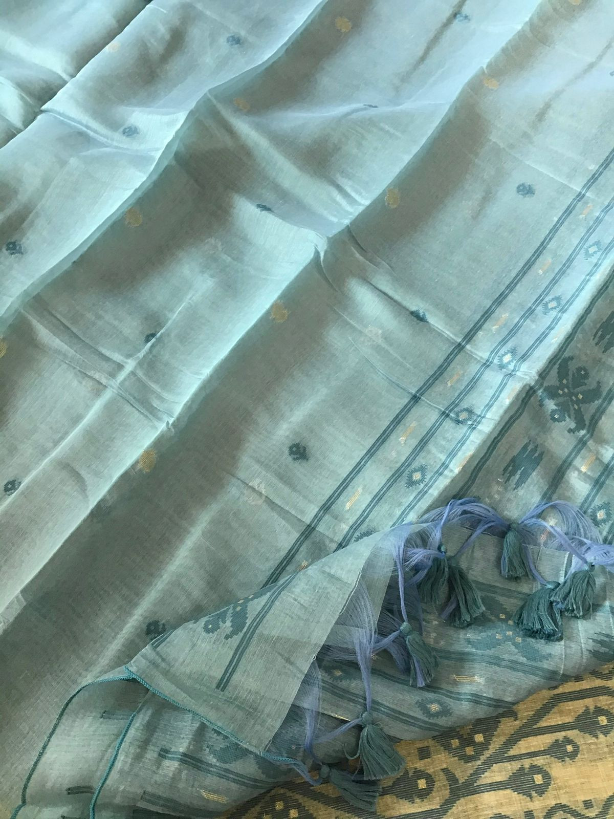 Soft Slub Chanderi Jamdani Weaved Embroidered Suit - Beige