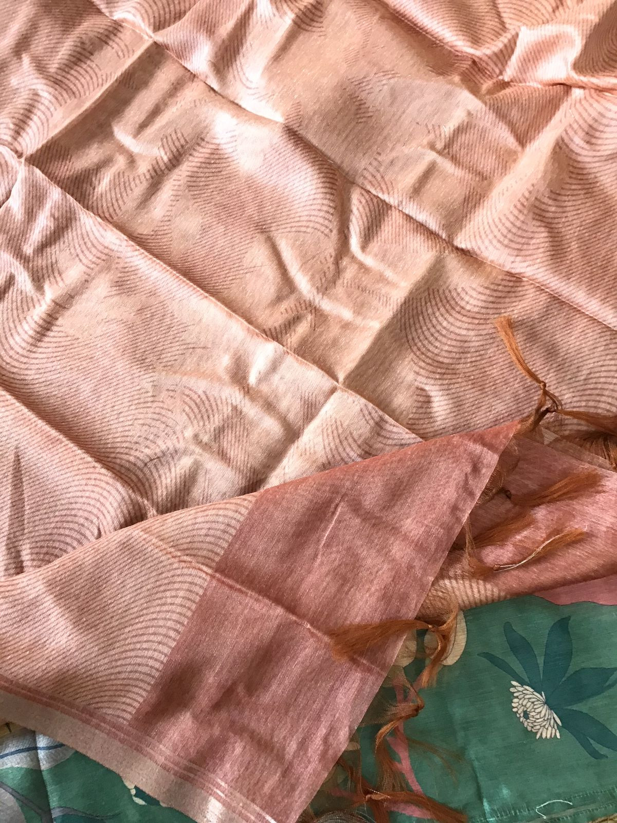 Soft Semi Raw Silk Printed Embroidered Suit - Peach