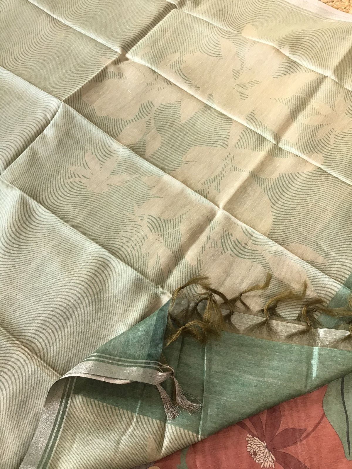 Soft Semi Raw Silk Printed Embroidered Suit - Green