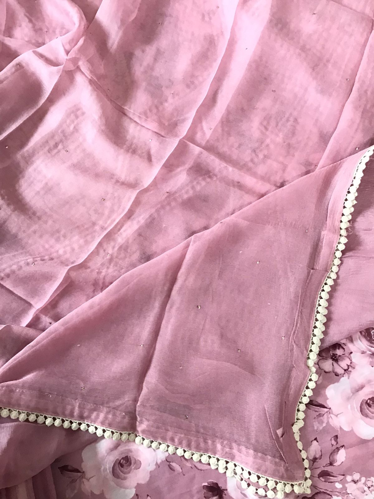 Pure Muslin Printed Embroidered Suit - Pink