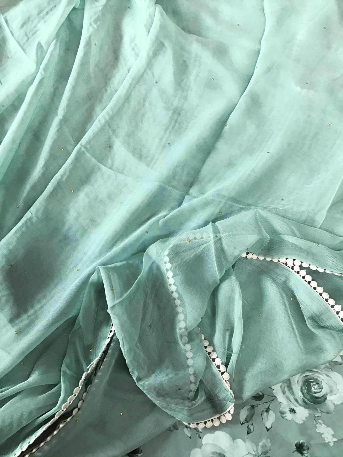 Pure Muslin Printed Embroidered Suit - Green