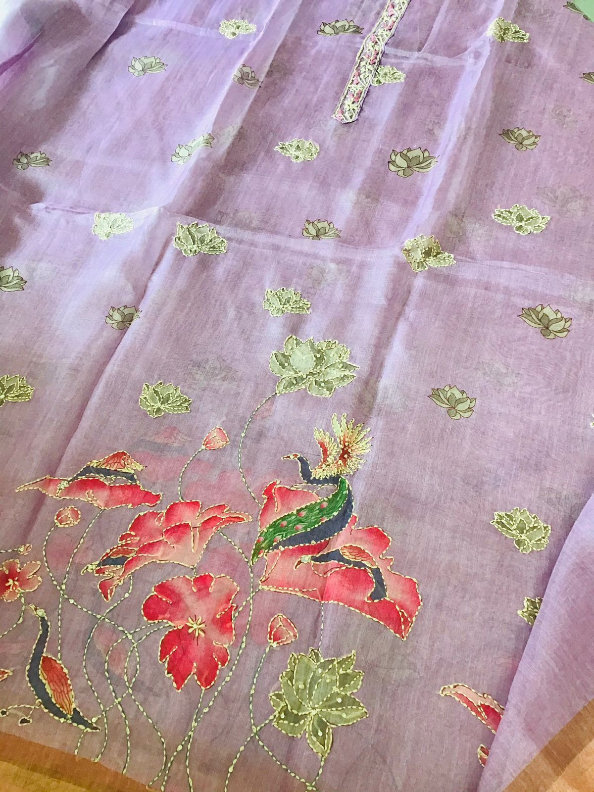 Soft Semi Organza Printed Embroidered Suit - Purple