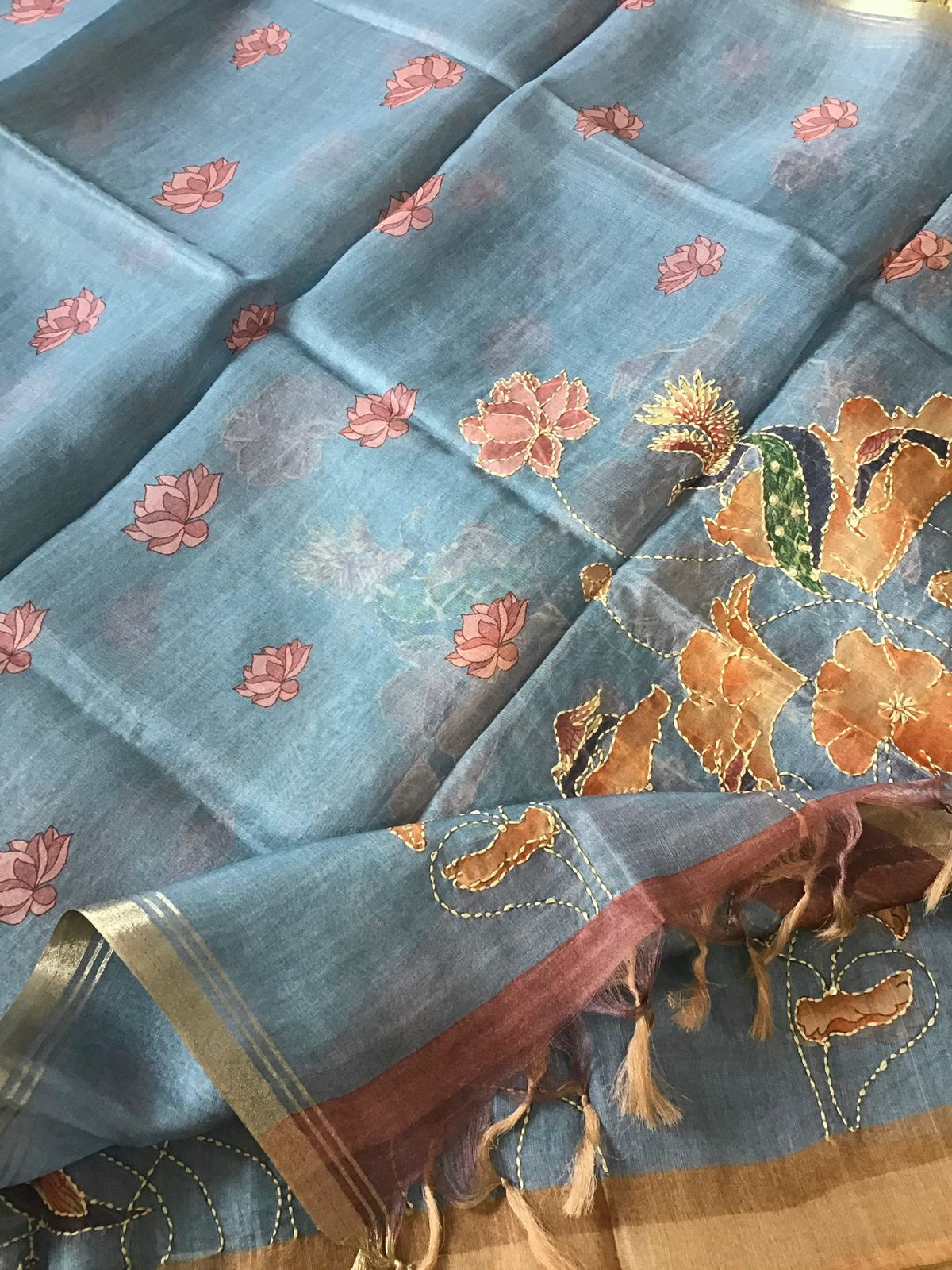 Soft Semi Organza Printed Embroidered Suit - Grey