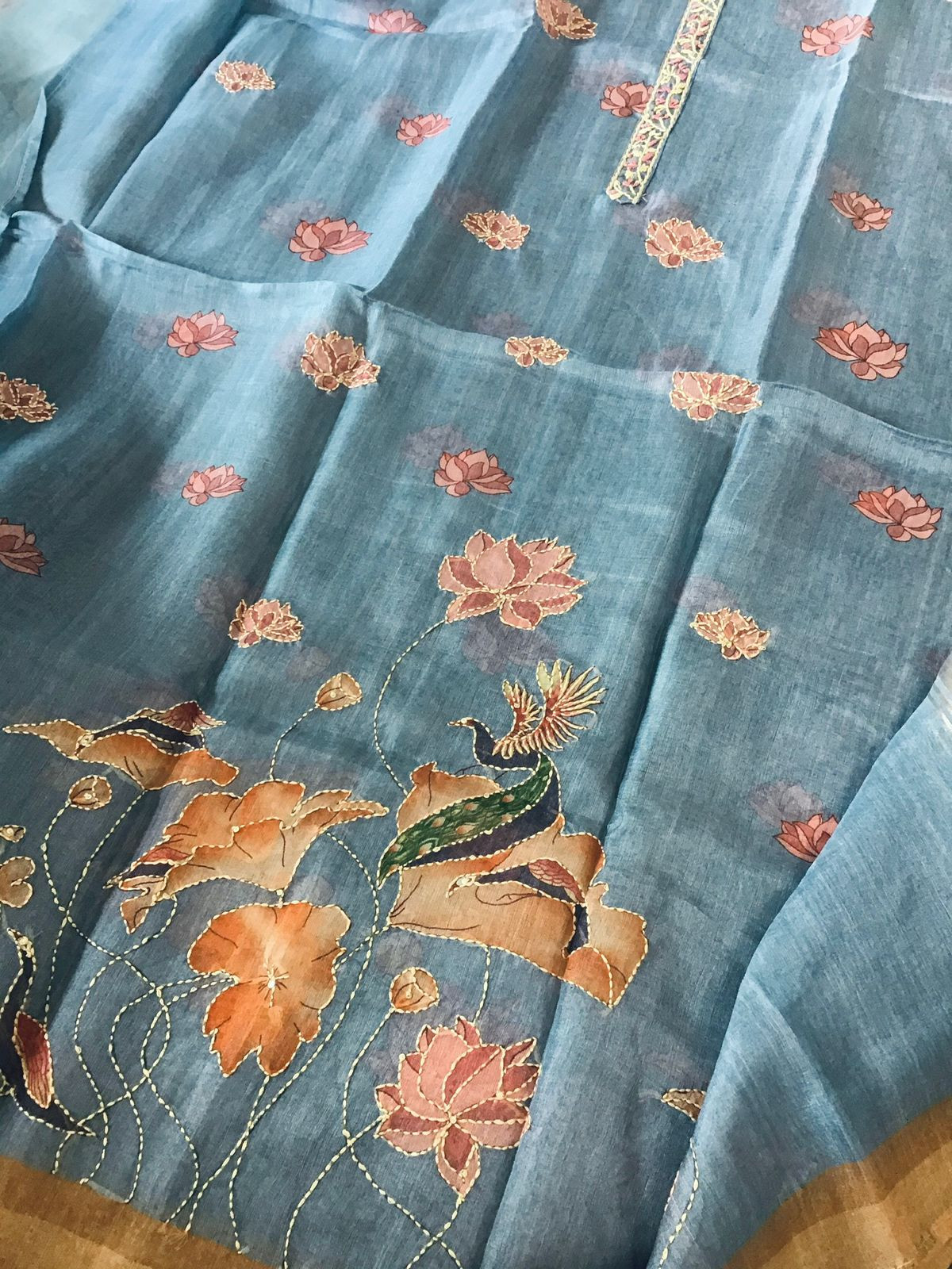 Soft Semi Organza Printed Embroidered Suit - Grey