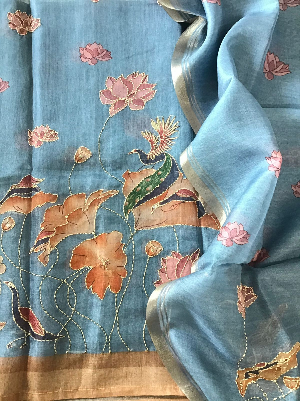 Soft Semi Organza Printed Embroidered Suit - Grey