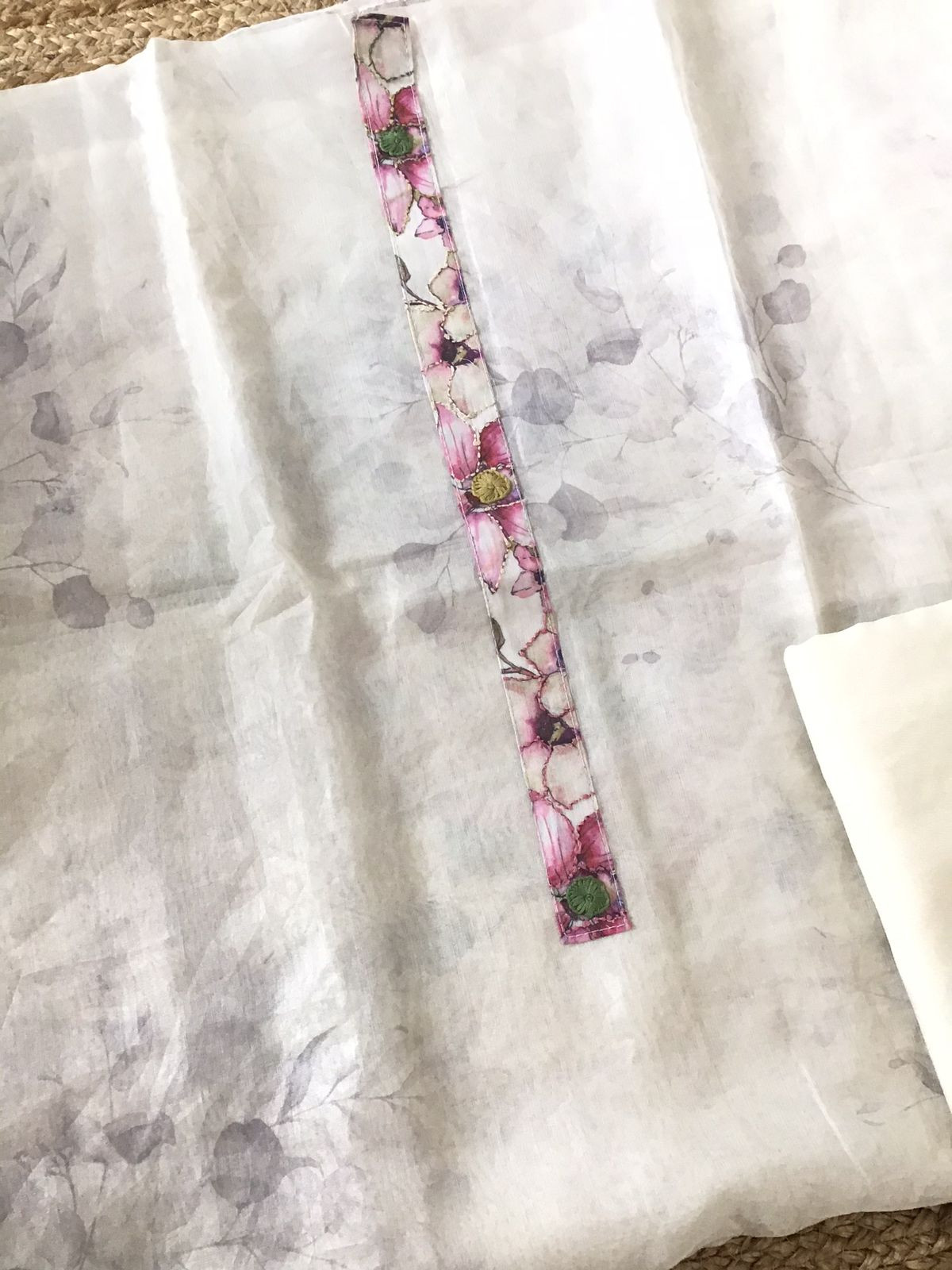 Soft Semi Organza Printed Embroidered Suit - Off White