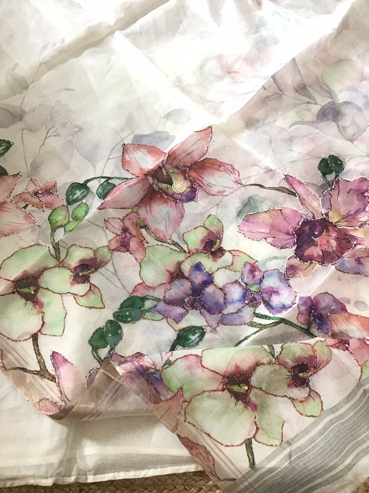 Soft Semi Organza Printed Embroidered Suit - Off White