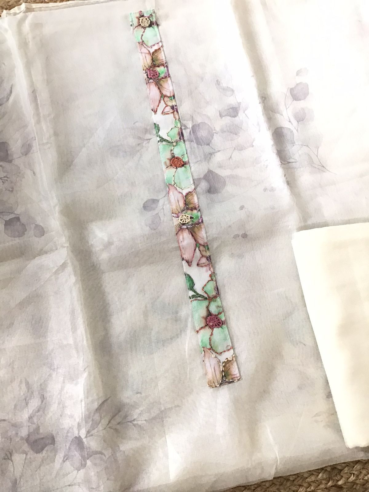 Soft Semi Organza Printed Embroidered Suit - Off White