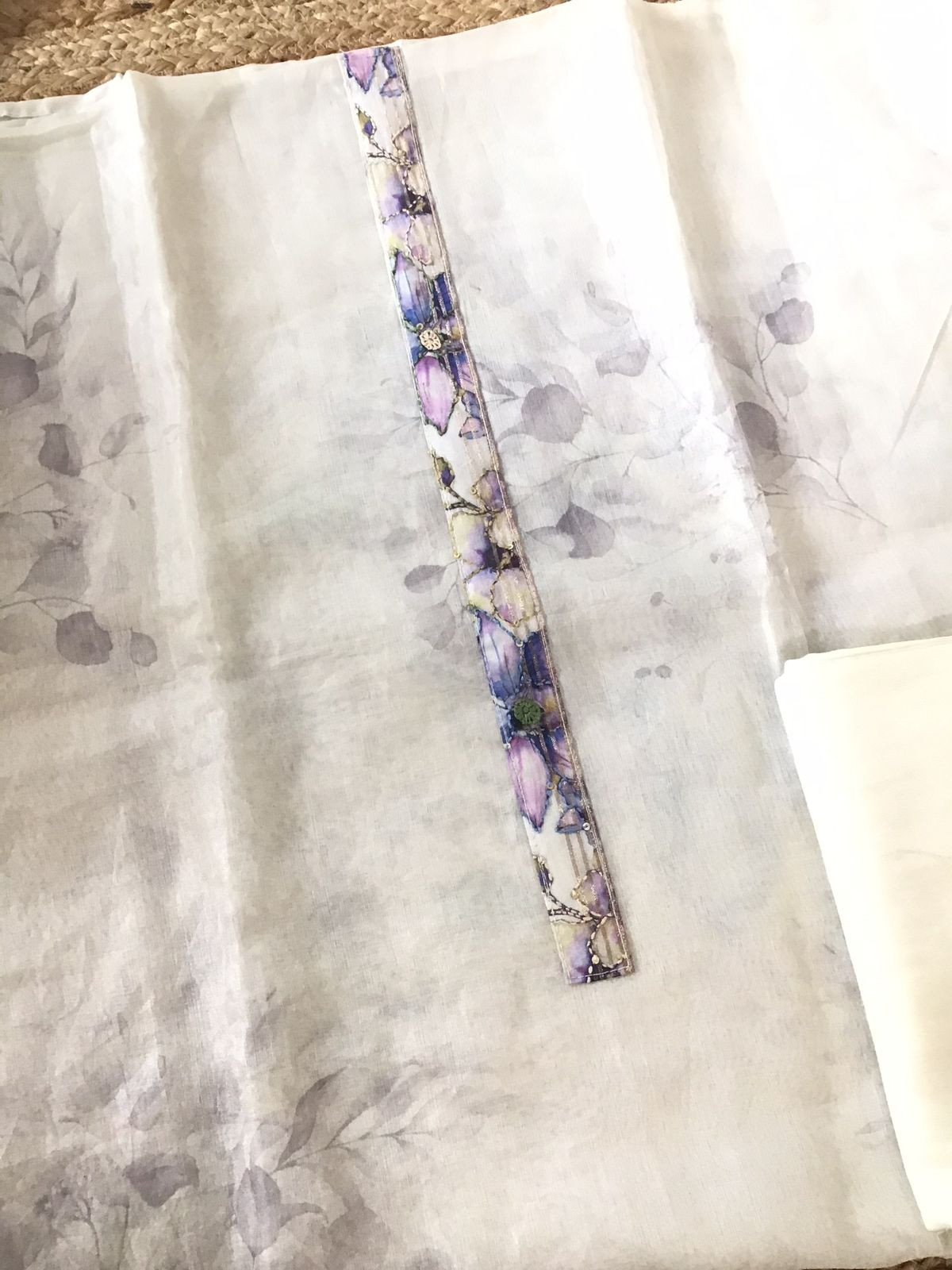 Soft Semi Organza Printed Embroidered Suit - Off White