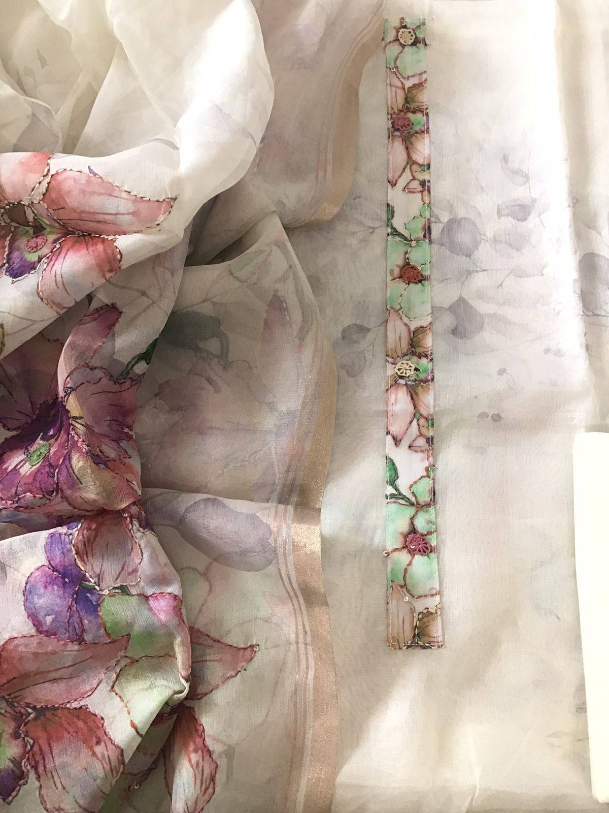 Soft Semi Organza Printed Embroidered Suit - Off White