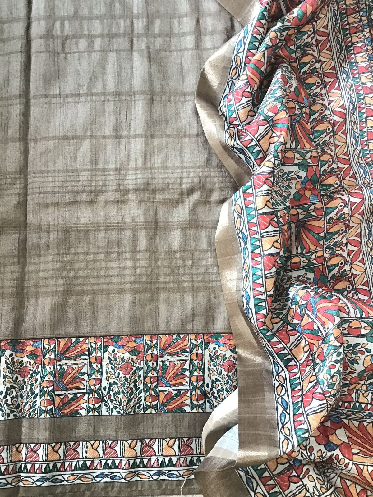 Soft Semi Tussar Printed Embroidered Suit - Brown