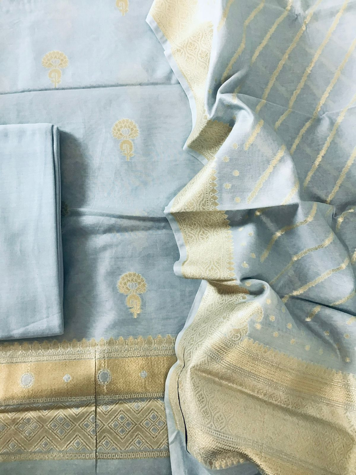 Pure Fine Chanderi Banarasi Weaved Suit - Grey