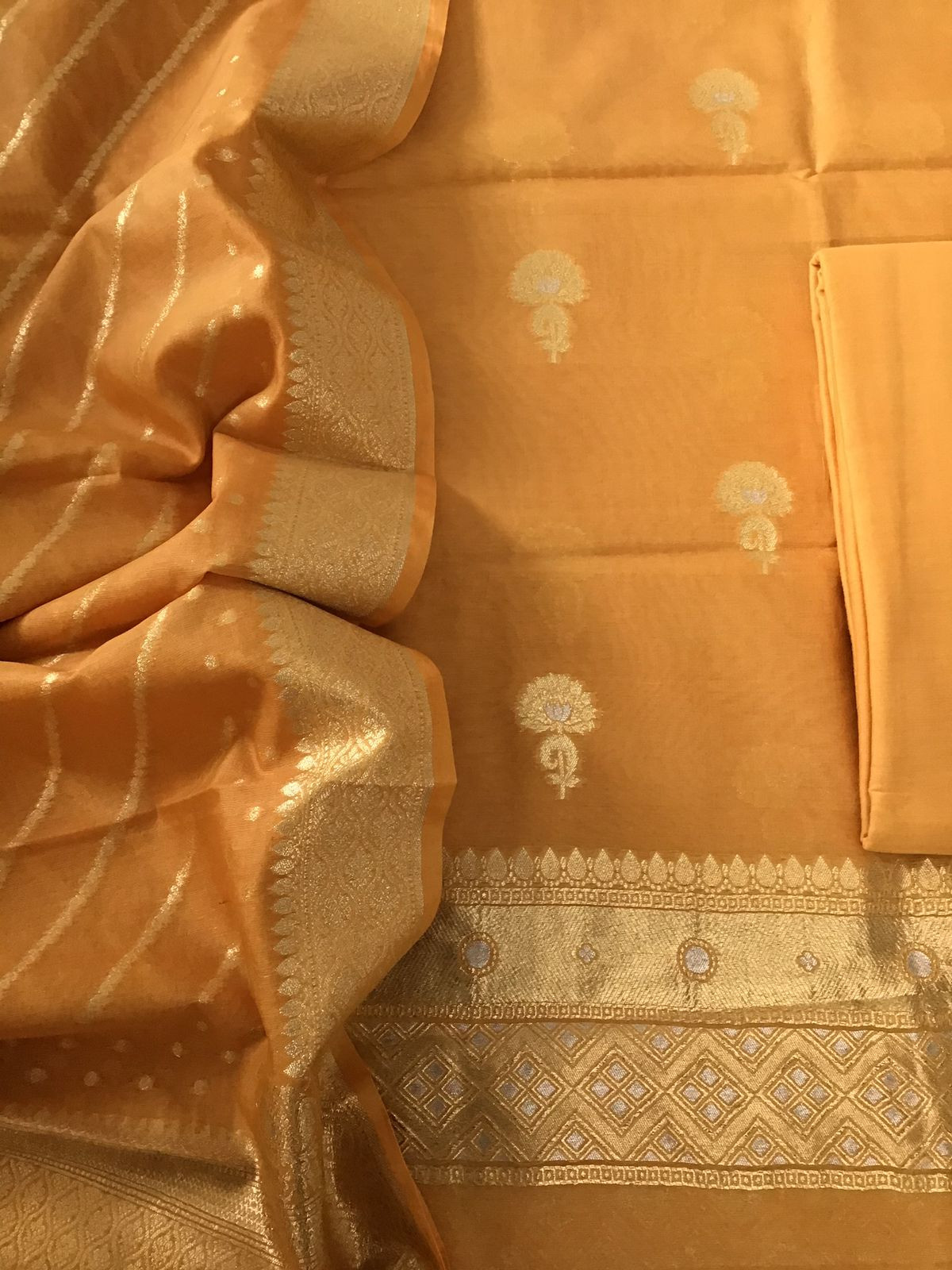 Pure Fine Chanderi Banarasi Weaved Suit - Mustard Yellow