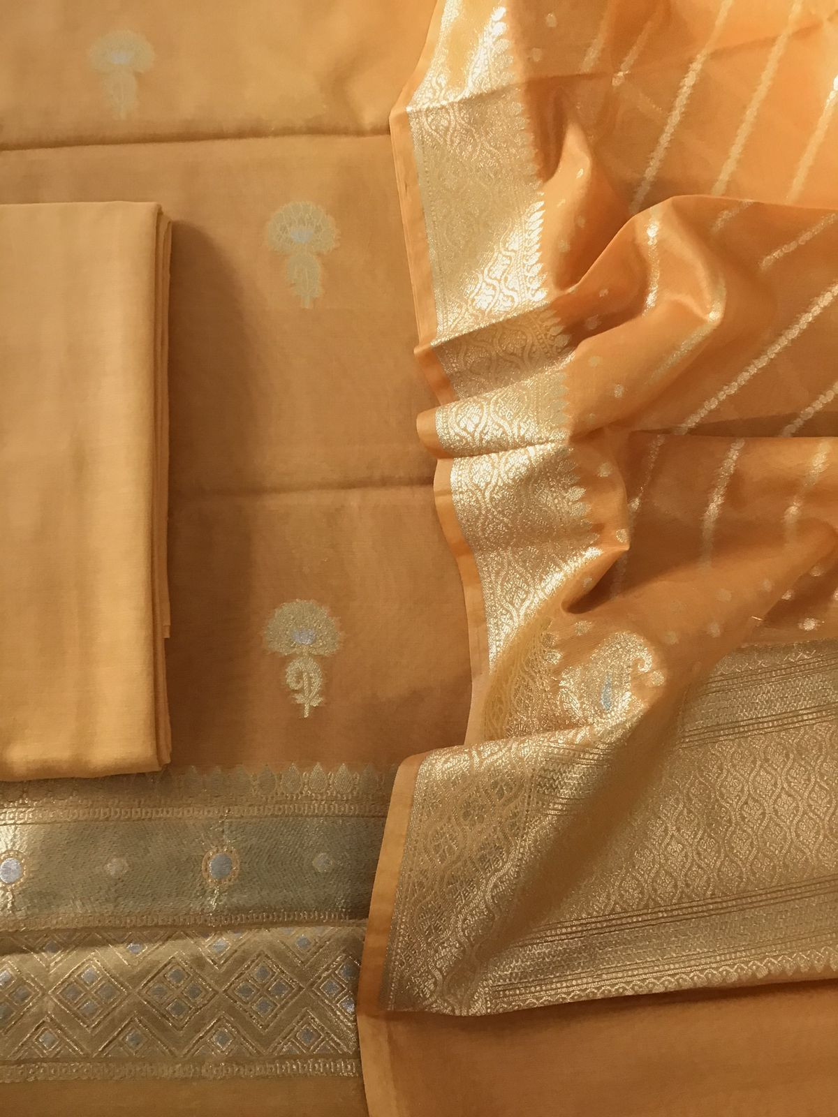 Pure Fine Chanderi Banarasi Weaved Suit - Mustard Yellow