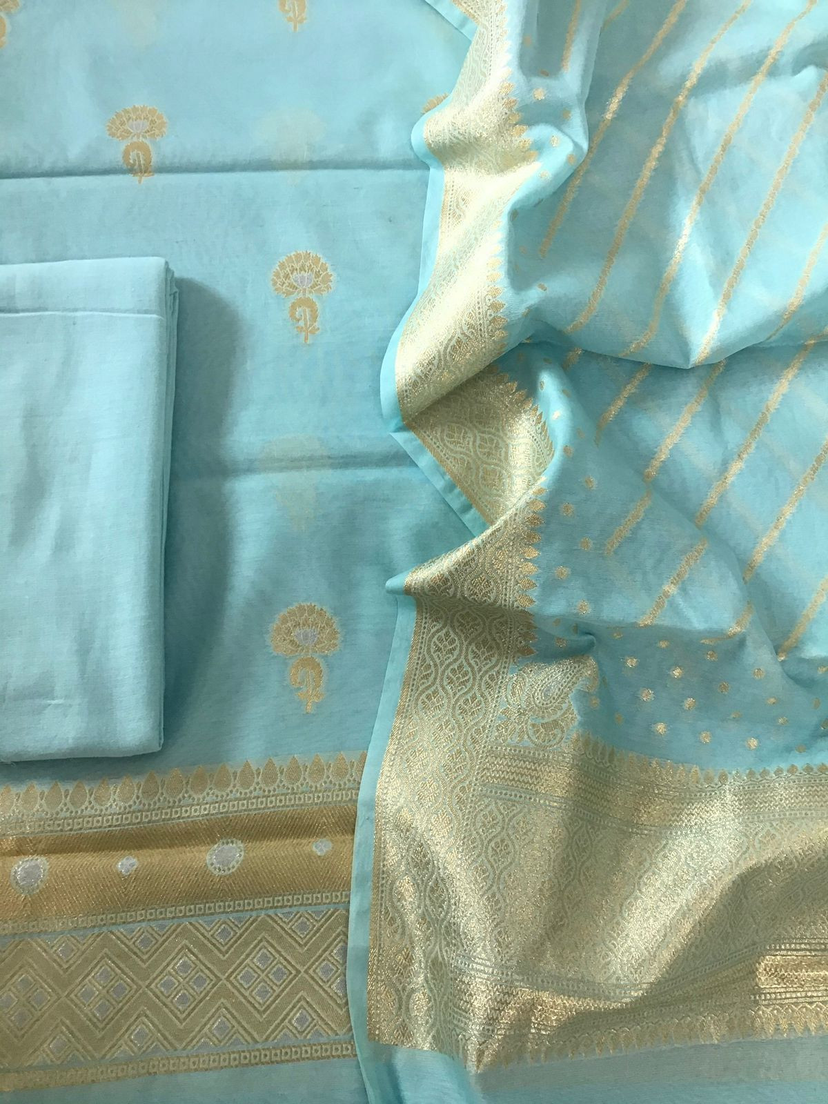 Pure Fine Chanderi Banarasi Weaved Suit - Blue